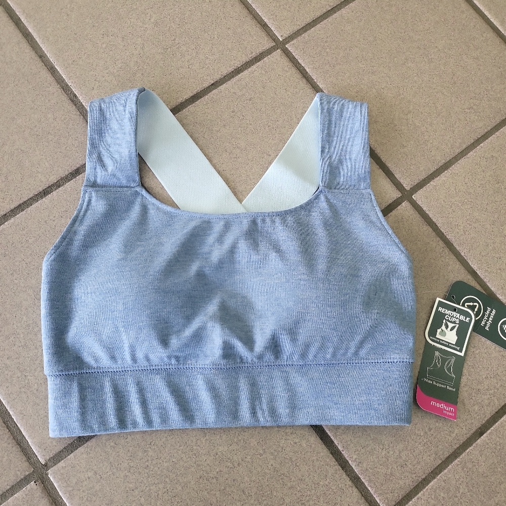 NWT Women's Small MTA Sport Blue Active Bra Compression Fit Fast Dri
